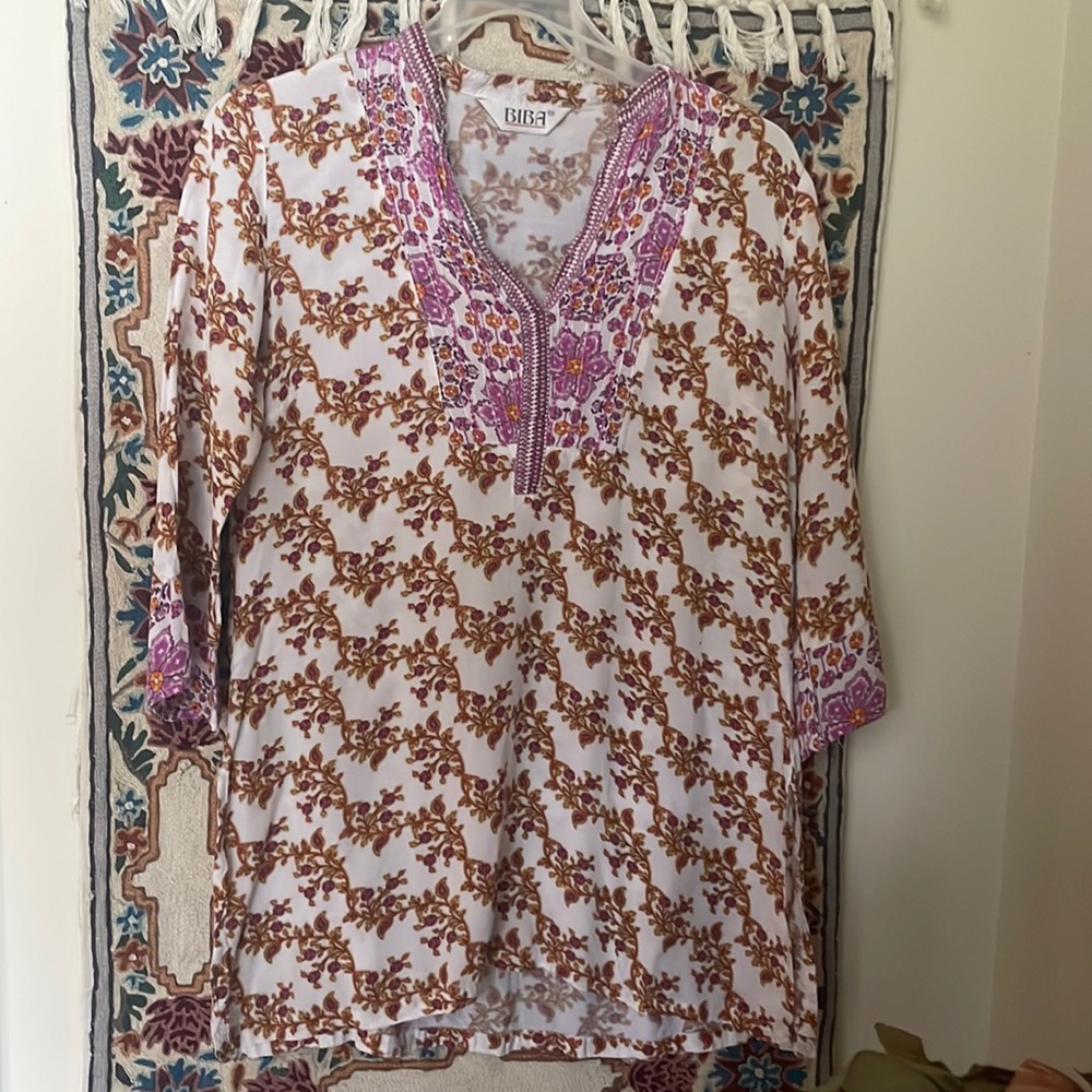 Floral Violet printed soft cotton tunic mediun